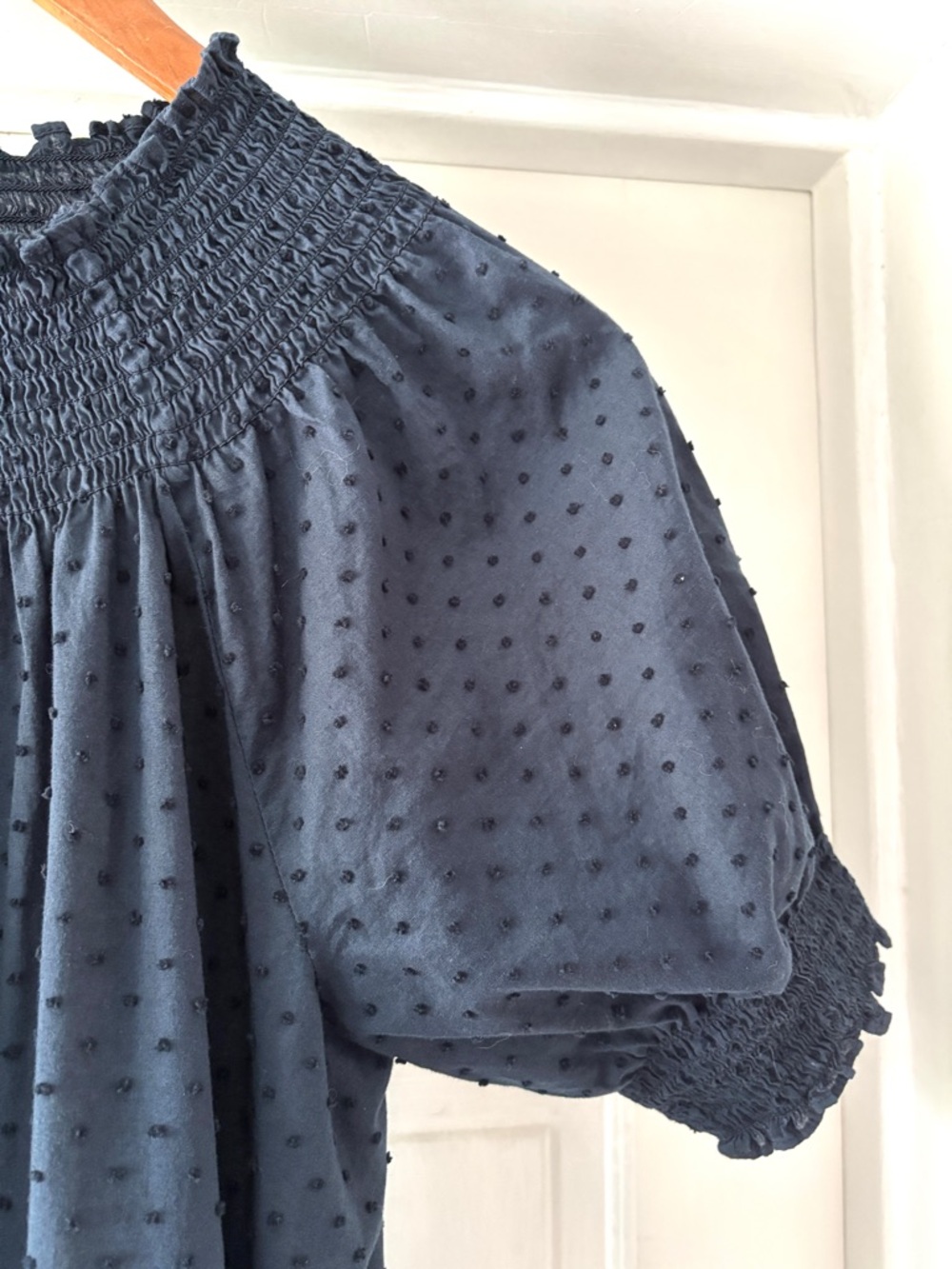 Quince 100% Cotton Swiss Dot Midi Dress Navy Medium NWOT - Picture 7 of 14